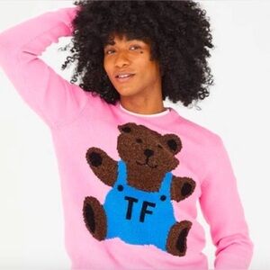 Teddy Fresh Men’s Bear Intarsia Crew Neck Sweater 3XL Pink Preppy Cyber Grunge